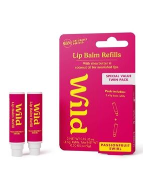 WILD 2pk Passionfruit Swirl Lip Balm Refills, NEW
